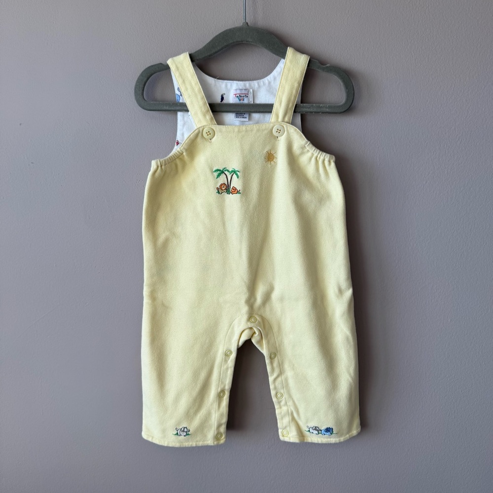 Vintage Talbots Kids Yellow Embroidered Animals Romper‎ Size 9 Months